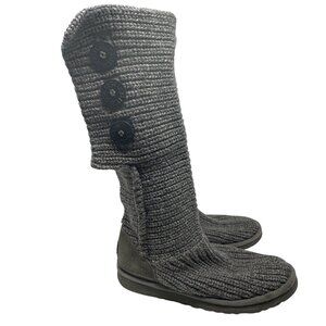 Ugg Womens Classic Cardy Knit Tall Button Boots - Grey Size 7
